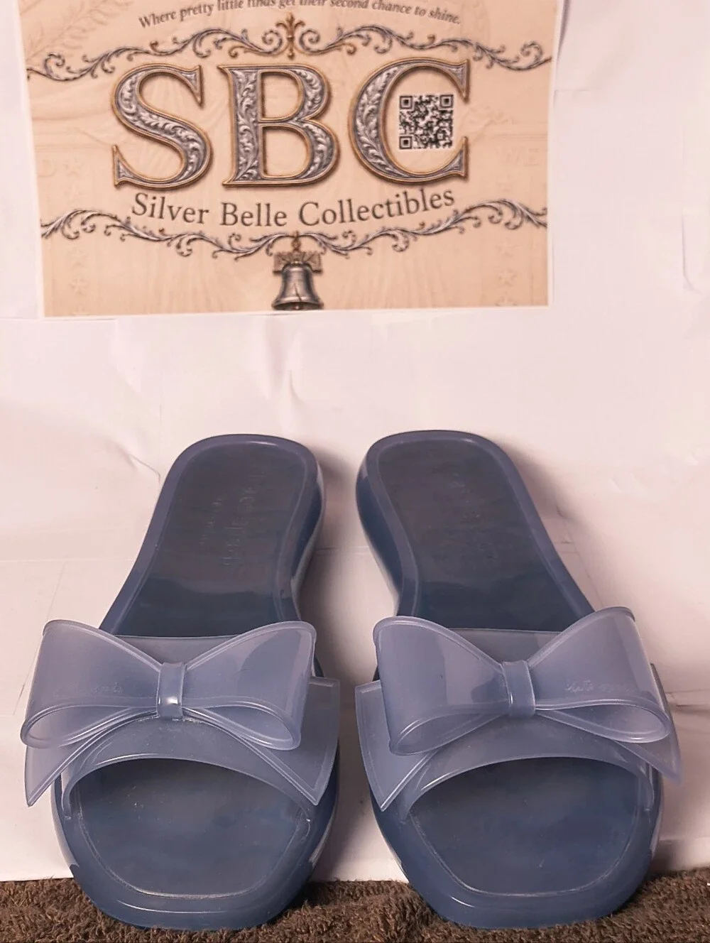 Kate Spade Slate Blue Translucent Jelly Bow Slide Sandals Women's Size 11
